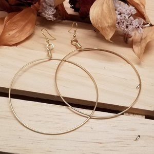 Handmade 3" Gold Tone Hoop Earrings